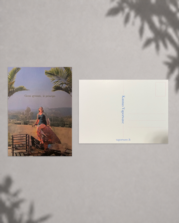 Gerai gyventi atvirlaiškio priekinė ir galinė pusės / Gerai gyventi postcard front and back